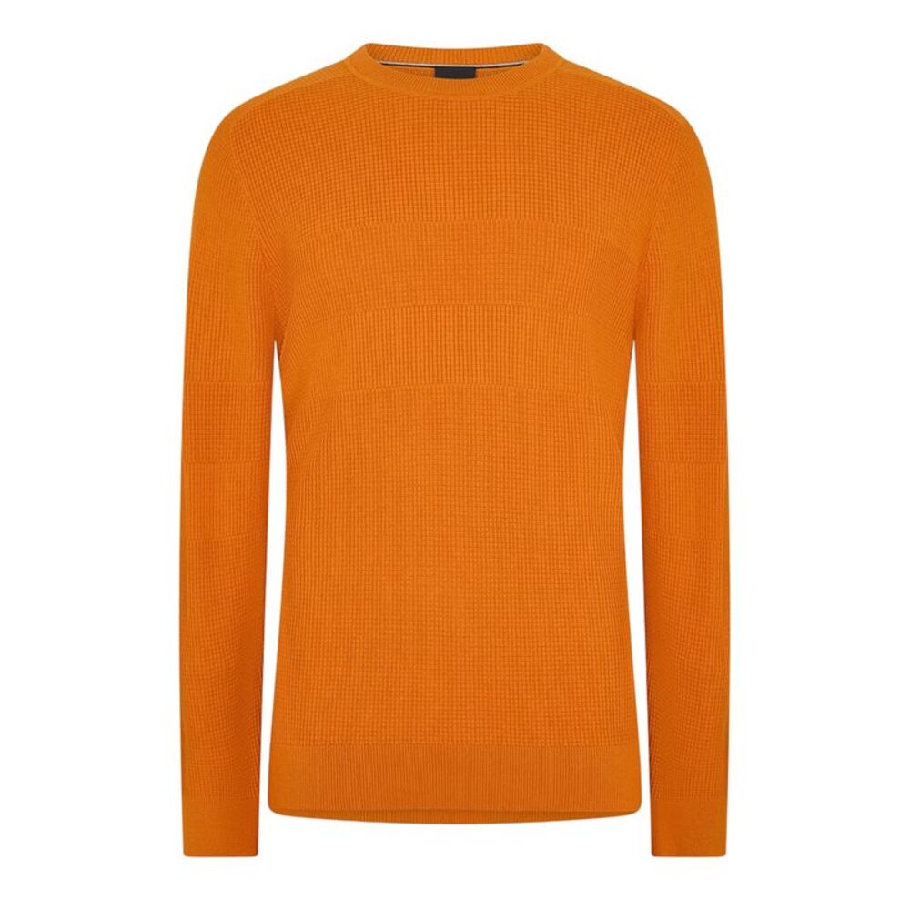 Boss Mens Ribbed Crew Neck Sweater Top / Orange